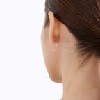 Minimal Curved Bar Dot Earrings | Lab Grown Diamond | 14K Yellow Gold Sleek Line Design