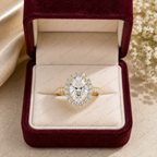 Oval Shape Lab Grown Diamond Halo Engagement Ring with Side Stones in Solid 14K Gold