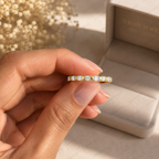 Baguette Lab Grown Diamond Wedding Band: Minimalist Half Eternity Stacking Ring