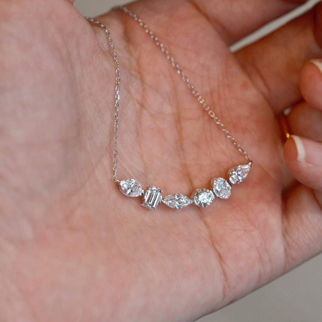 Dainty Floating Mixed Shape Necklace | Lab Grown Diamond | 14K Yellow Gold Minimalist Pendant