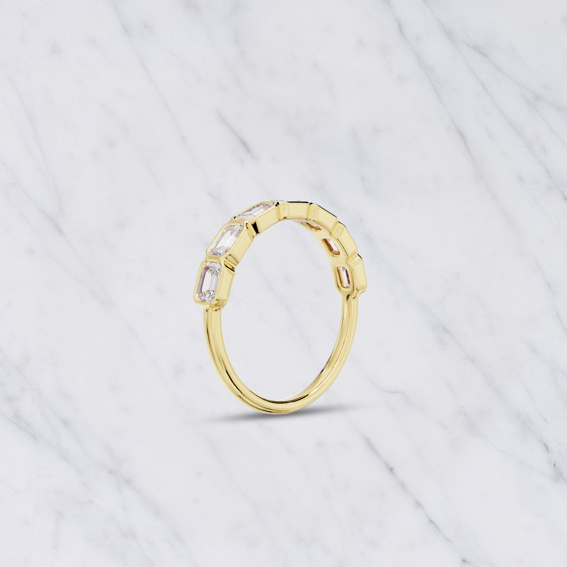 Emerald Cut Lab Grown Diamond East West Bezel Set Wedding Band in Solid 14K Gold