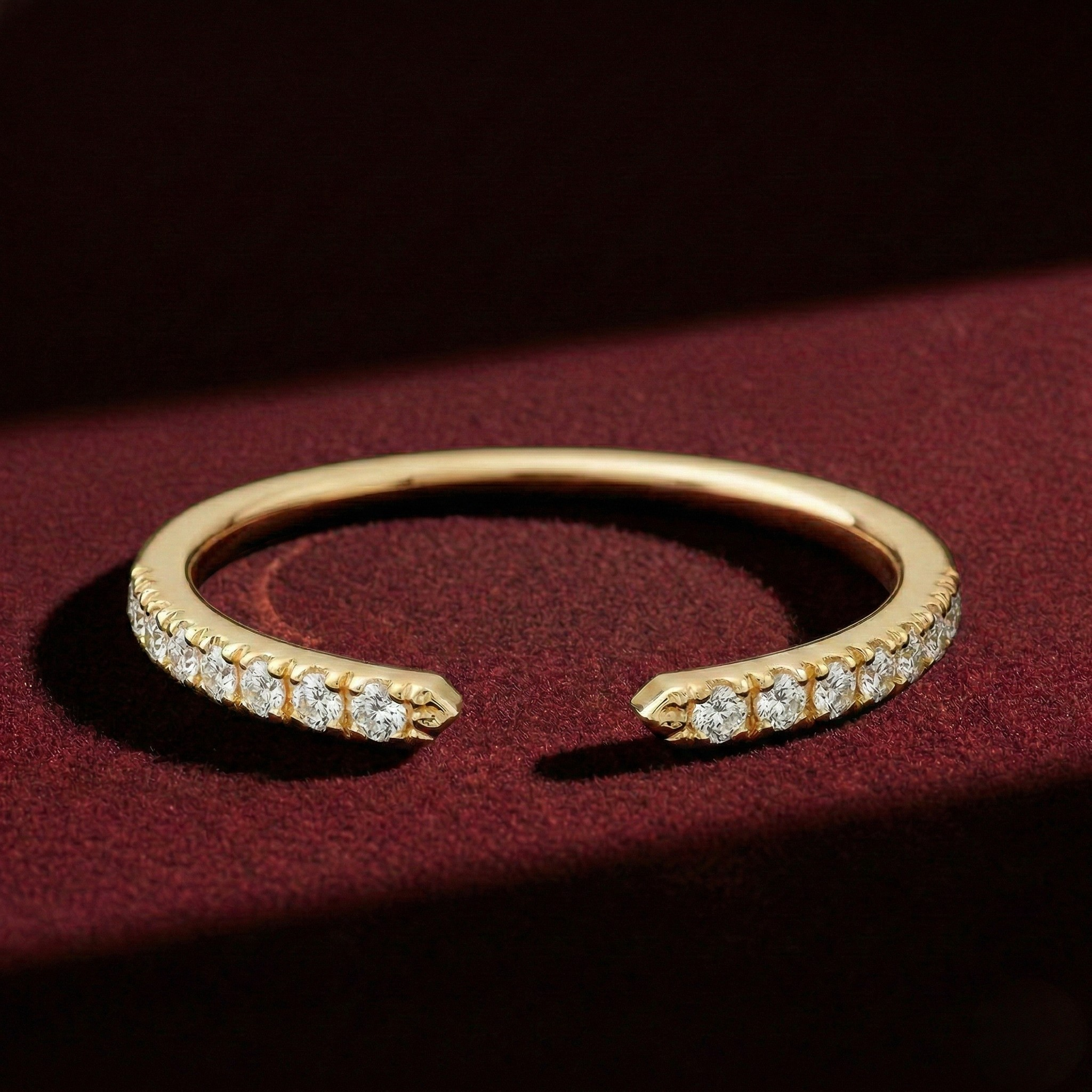 Round Lab Grown Diamond Open Band Ring, Minimalist Diamond Wedding Band, 14K Yellow Gold Stackable Ring, Curved Diamond Band