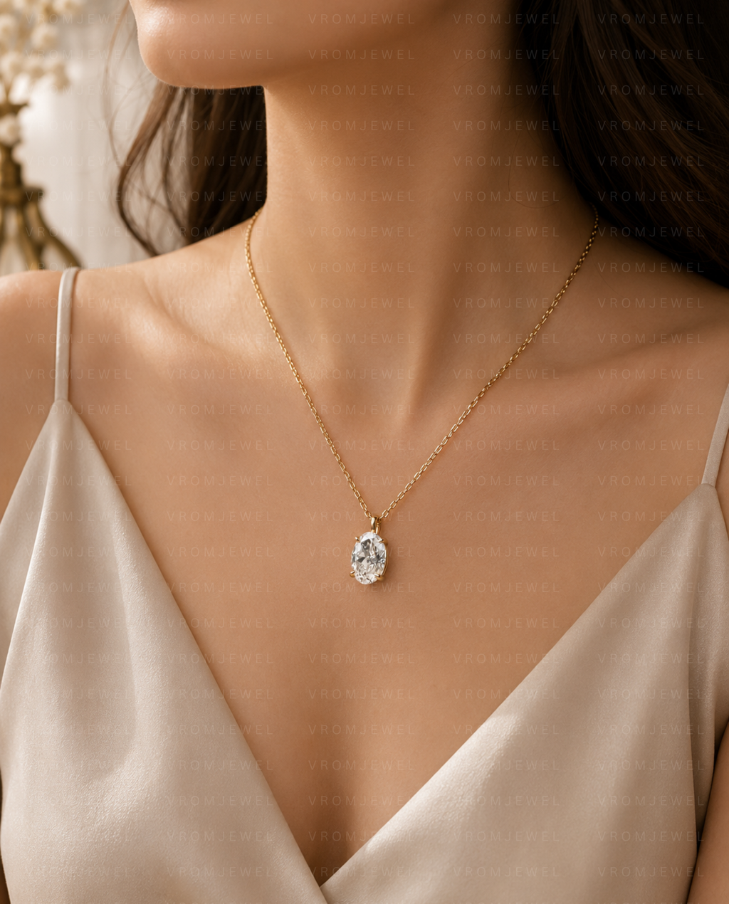 Oval Diamond Pendant Necklace, Oval Lab Grown Diamond Necklace, Solitaire Diamond Necklace, Gold Diamond Pendant, Minimalist Bridal Necklace