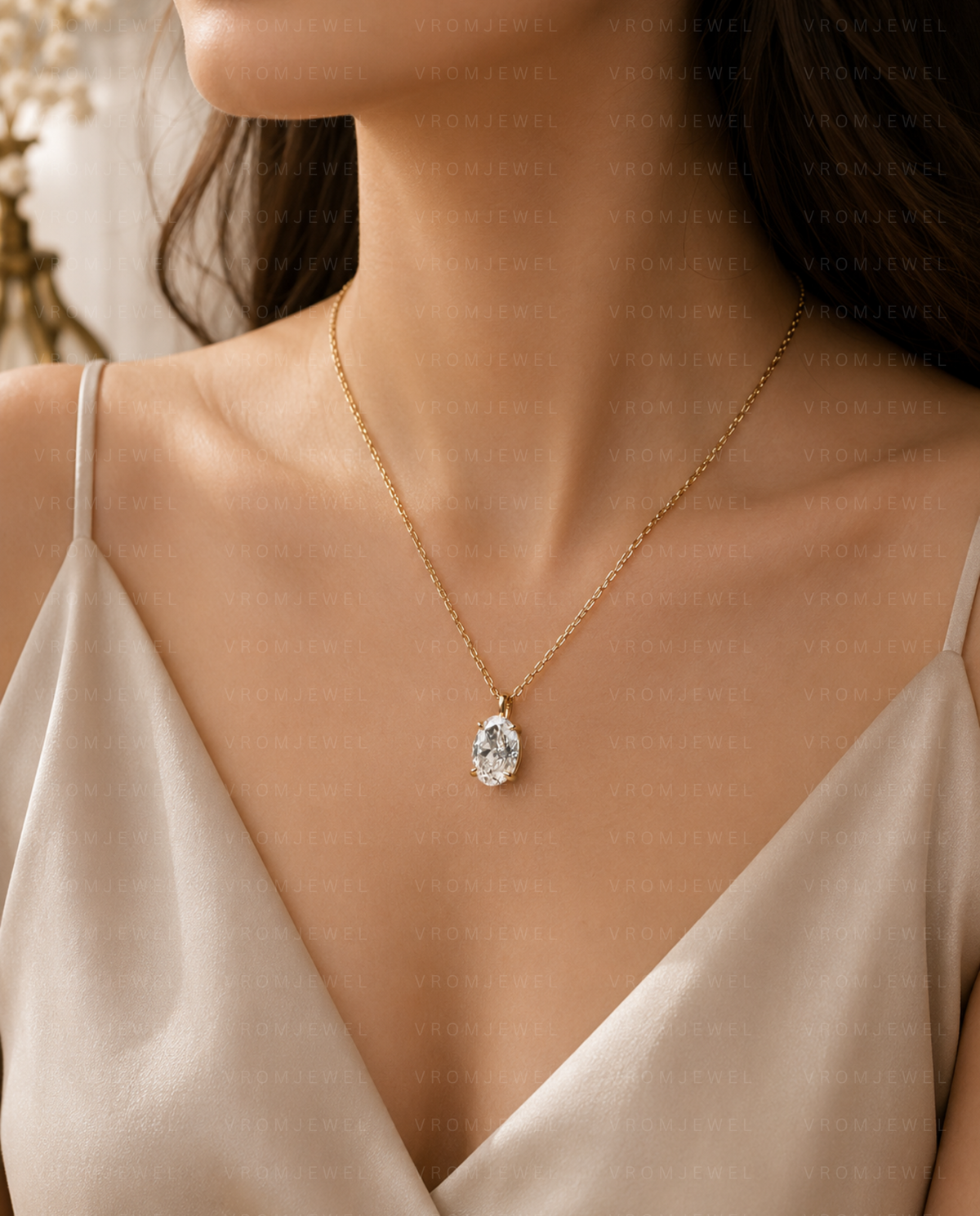 Oval Diamond Pendant Necklace, Oval Lab Grown Diamond Necklace, Solitaire Diamond Necklace, Gold Diamond Pendant, Minimalist Bridal Necklace