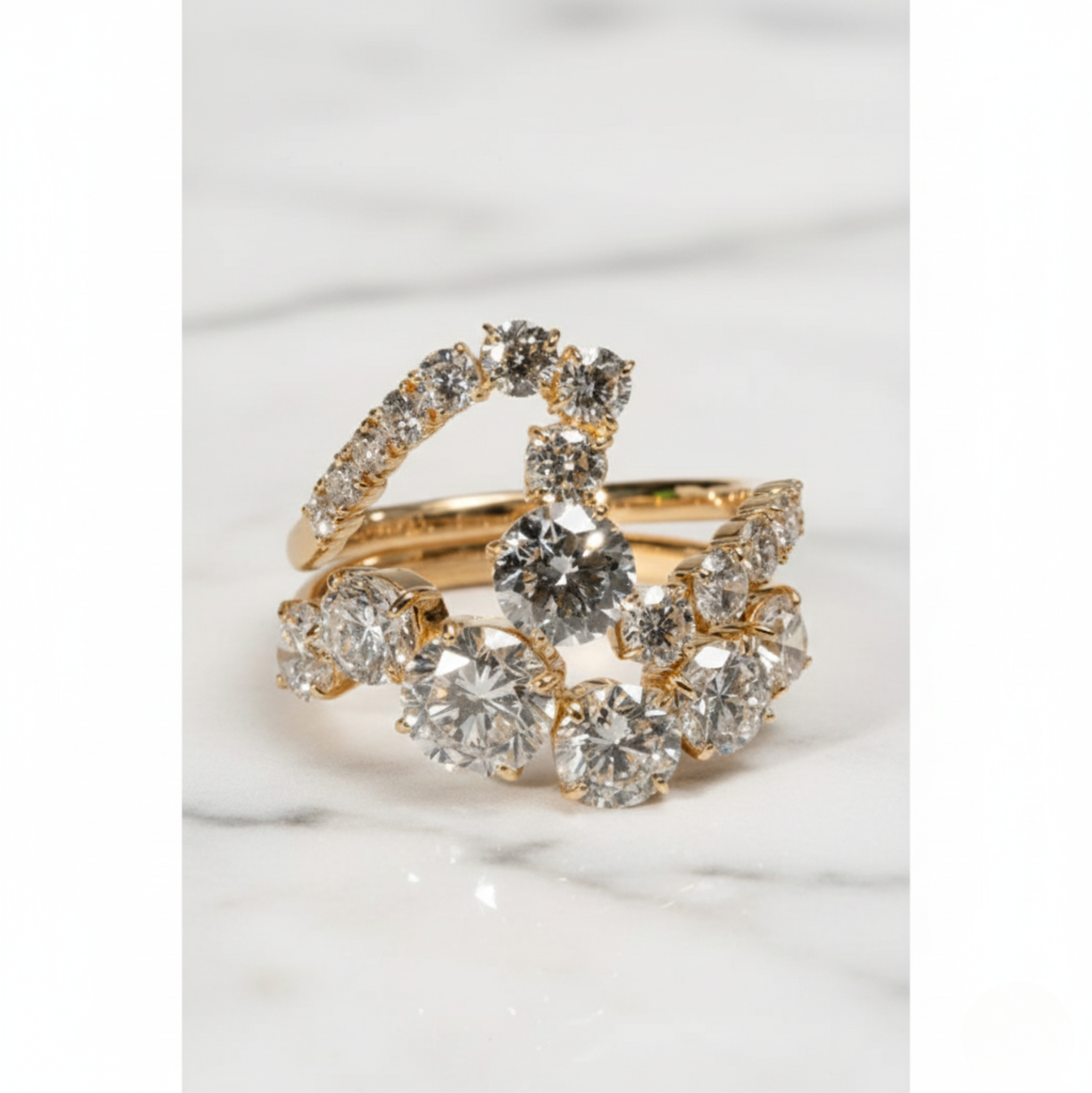 Round Diamond Wave Band | Lab Grown Diamond | 14K Yellow Gold Unique Curved Setting