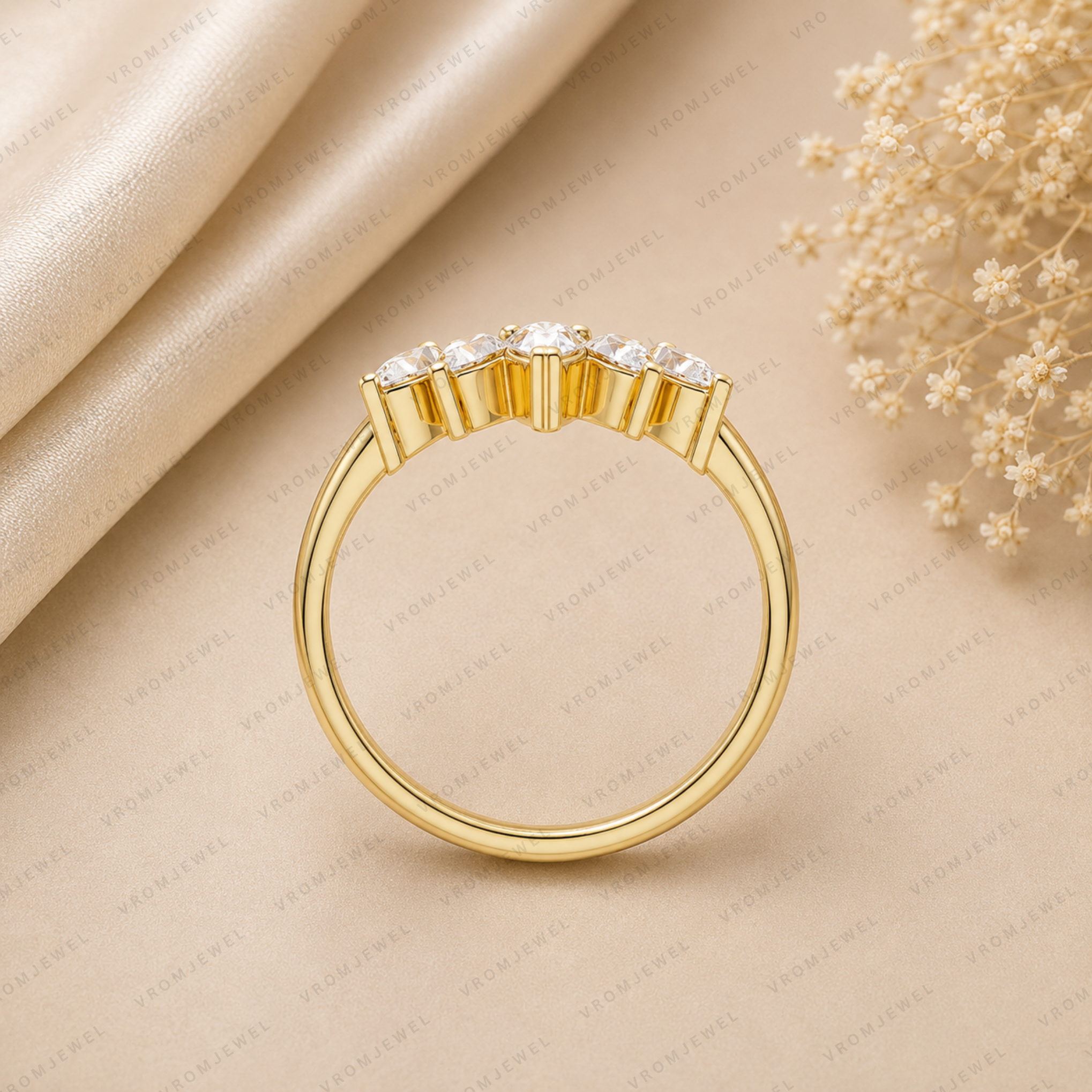 Curved Lab Grown Diamond Band with Pear Stones – Bridal Ring