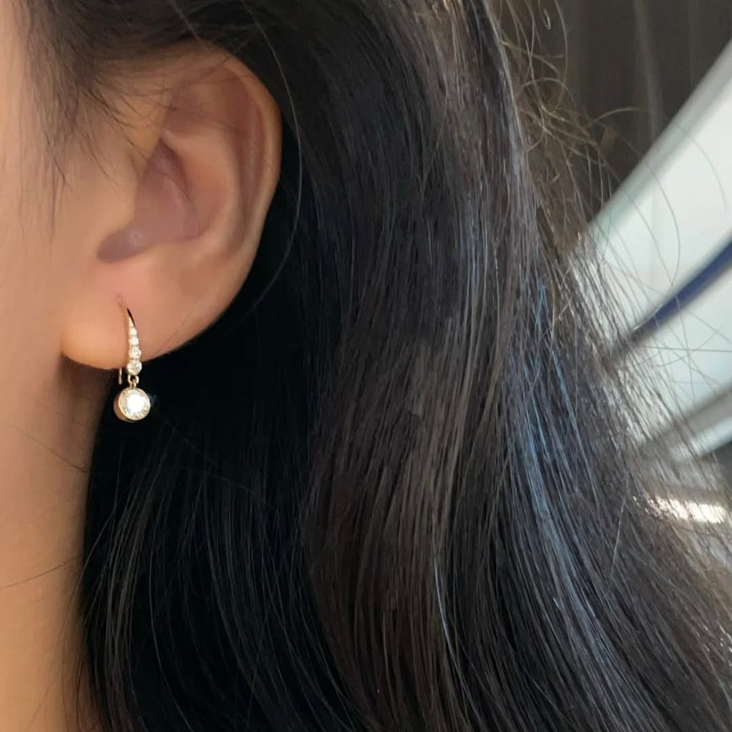 Drop Earrings Bezel Set Dangle | Lab Grown Diamond | 14K Yellow Gold Art Deco Style