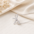 Bow Diamond Necklace, Lab Grown Diamond Bow Pendant, Solid Gold Bow Necklace, Minimalist Ribbon Necklace, Cute Diamond Necklace