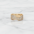 Wavy Pavé Ring Wide Curve Band | Lab Grown Diamond | 14K Yellow Gold