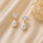 Oval & Pear Cut Lab Grown Diamond Two Stone Earrings in Solid 14K Gold
