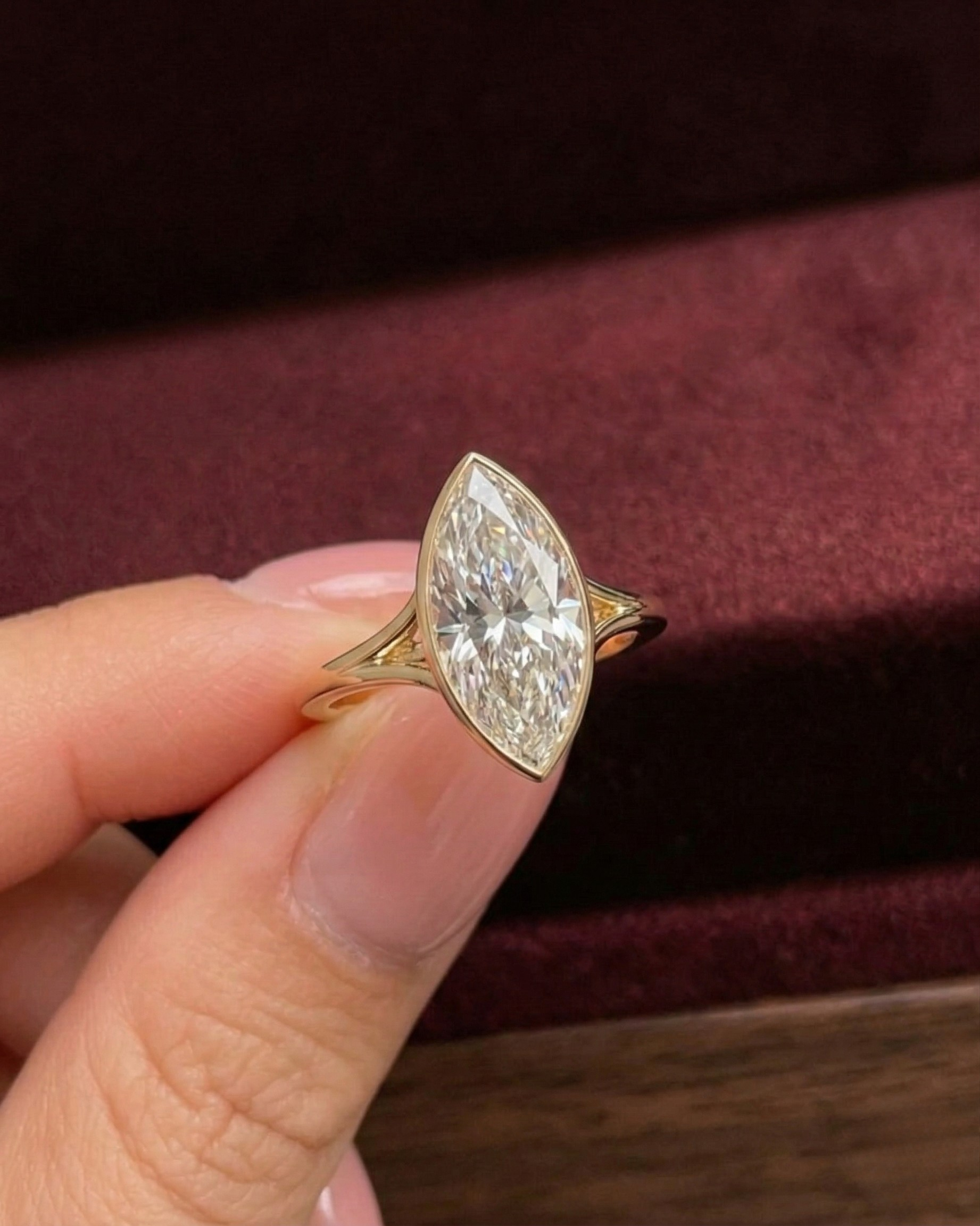 Marquise Diamond Bezel Engagement Ring, Marquise Cut Diamond Solitaire Ring, Bezel Set Marquise Diamond Ring,Minimalist Gold Engagement Ring
