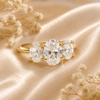 Three Stone Oval Engagement Ring | Lab Grown Diamond | 14K Yellow Gold Classic Bridal Ring