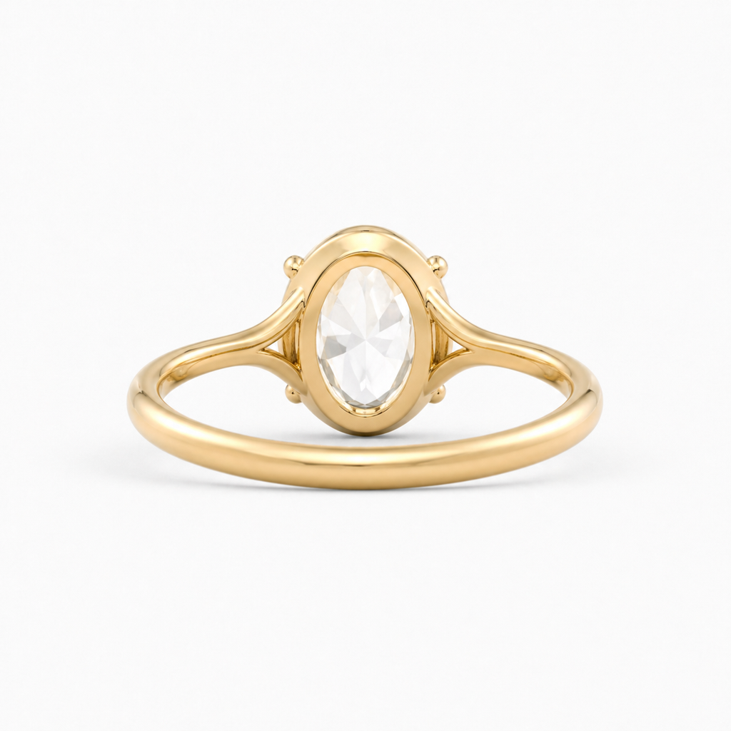 Oval Rose Cut Lab Grown Diamond Ring | 1 CT | Bezel with 4 Prong Setting | Vintage Style Engagement Ring | 14K Gold