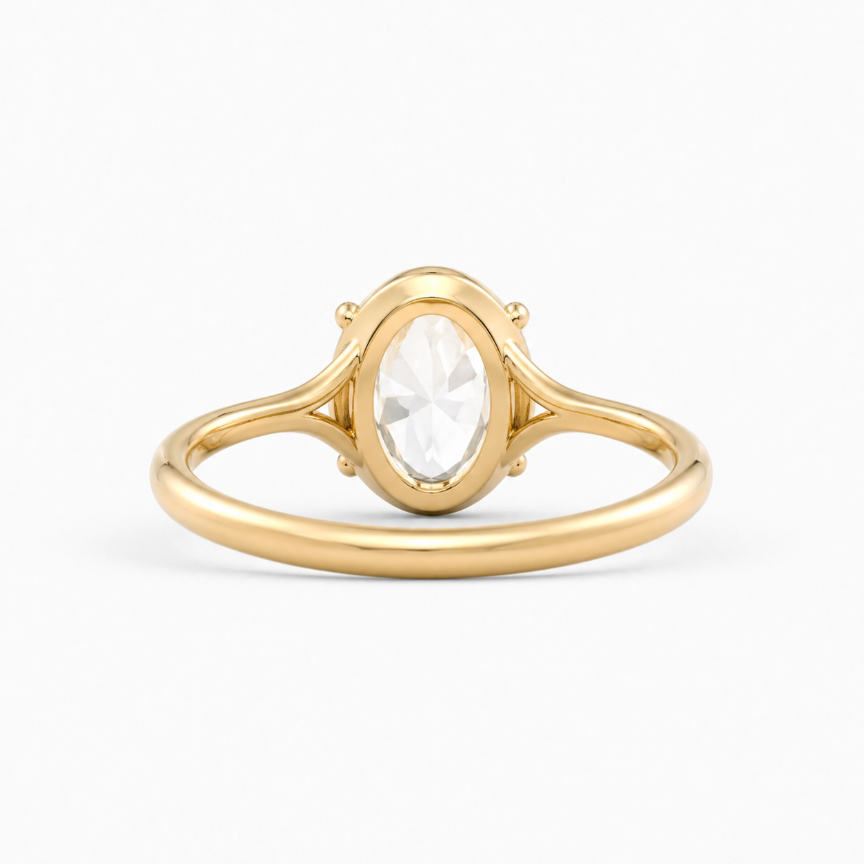 Oval Rose Cut Lab Grown Diamond Ring | 1 CT | Bezel with 4 Prong Setting | Vintage Style Engagement Ring | 14K Gold