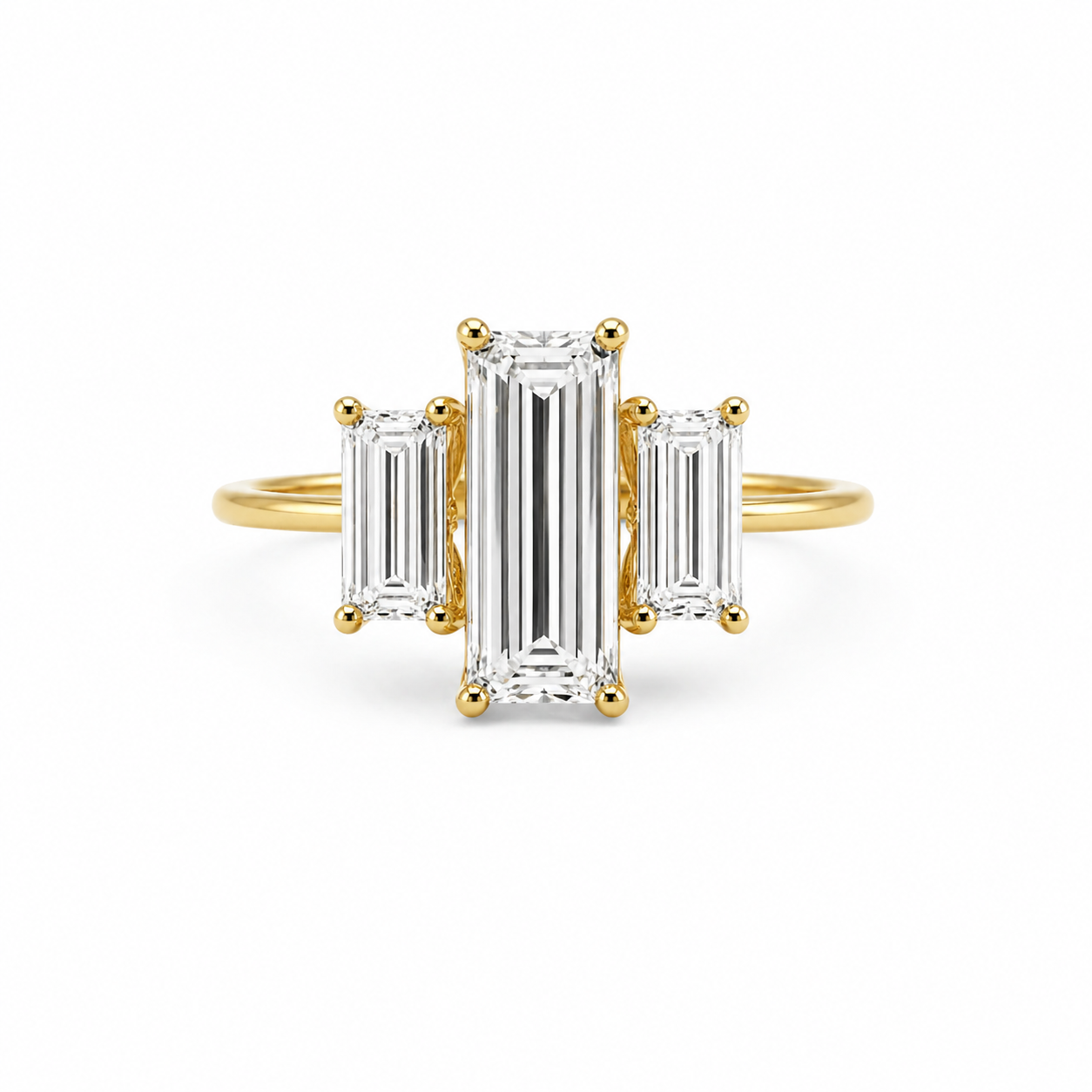 3 Stone Baguette Lab Grown Diamond Ring | 3 CT Total | Step Cut Engagement Ring | 14K Gold Proposal Ring