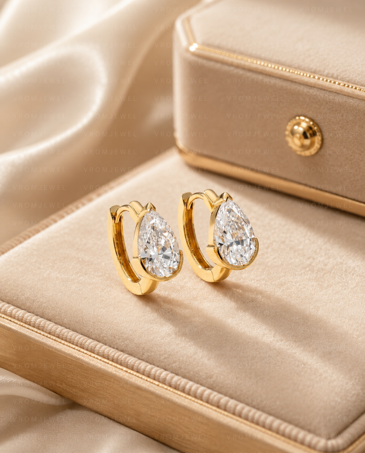 Pear Diamond Hoop Drop Earrings, Pear Lab Grown Diamond Earrings, Dangle Diamond Hoop Earrings, Gold Drop Earrings, Bridal Diamond Earrings