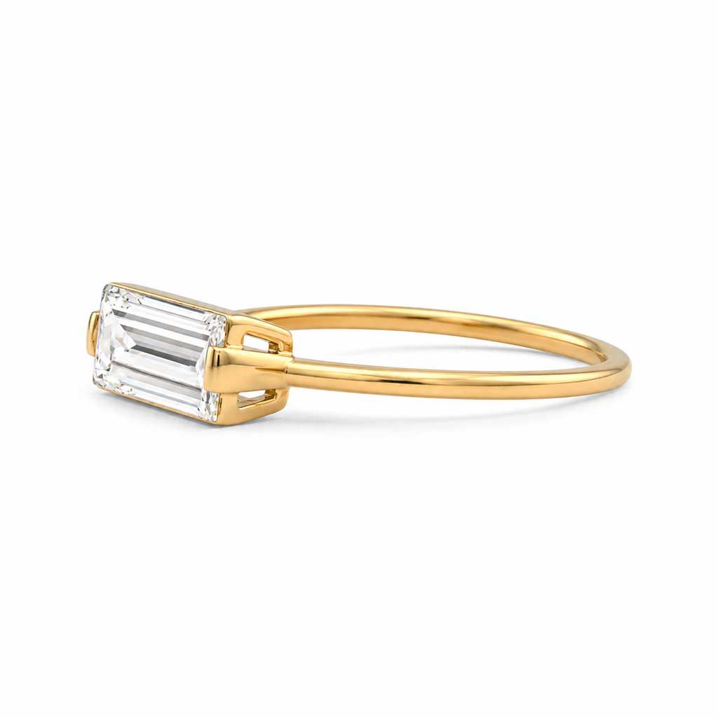 Elongated Baguette Lab Grown Diamond Ring | 2 CT | East West Setting | 14K Gold Minimalist Ring