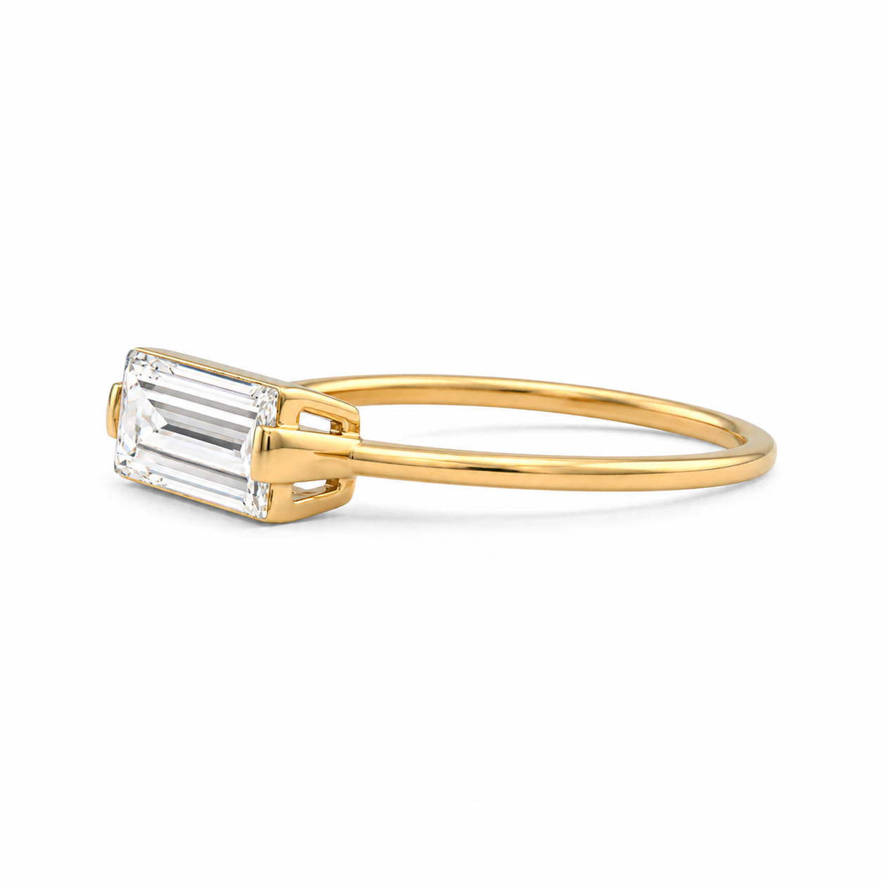 Elongated Baguette Lab Grown Diamond Ring | 2 CT | East West Setting | 14K Gold Minimalist Ring