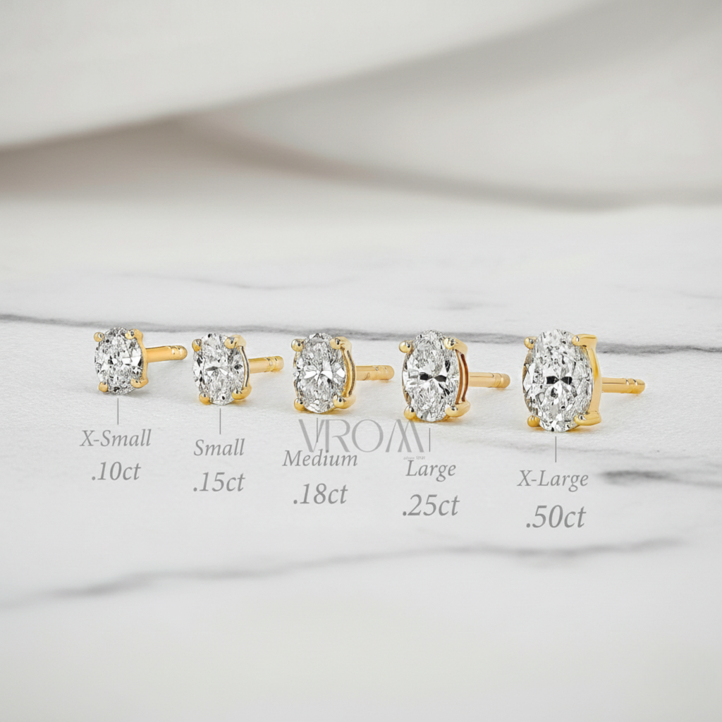 Minimal Oval Solitaire Stud Earrings | Lab Grown Diamond | 14K Yellow Gold Fine Jewelry