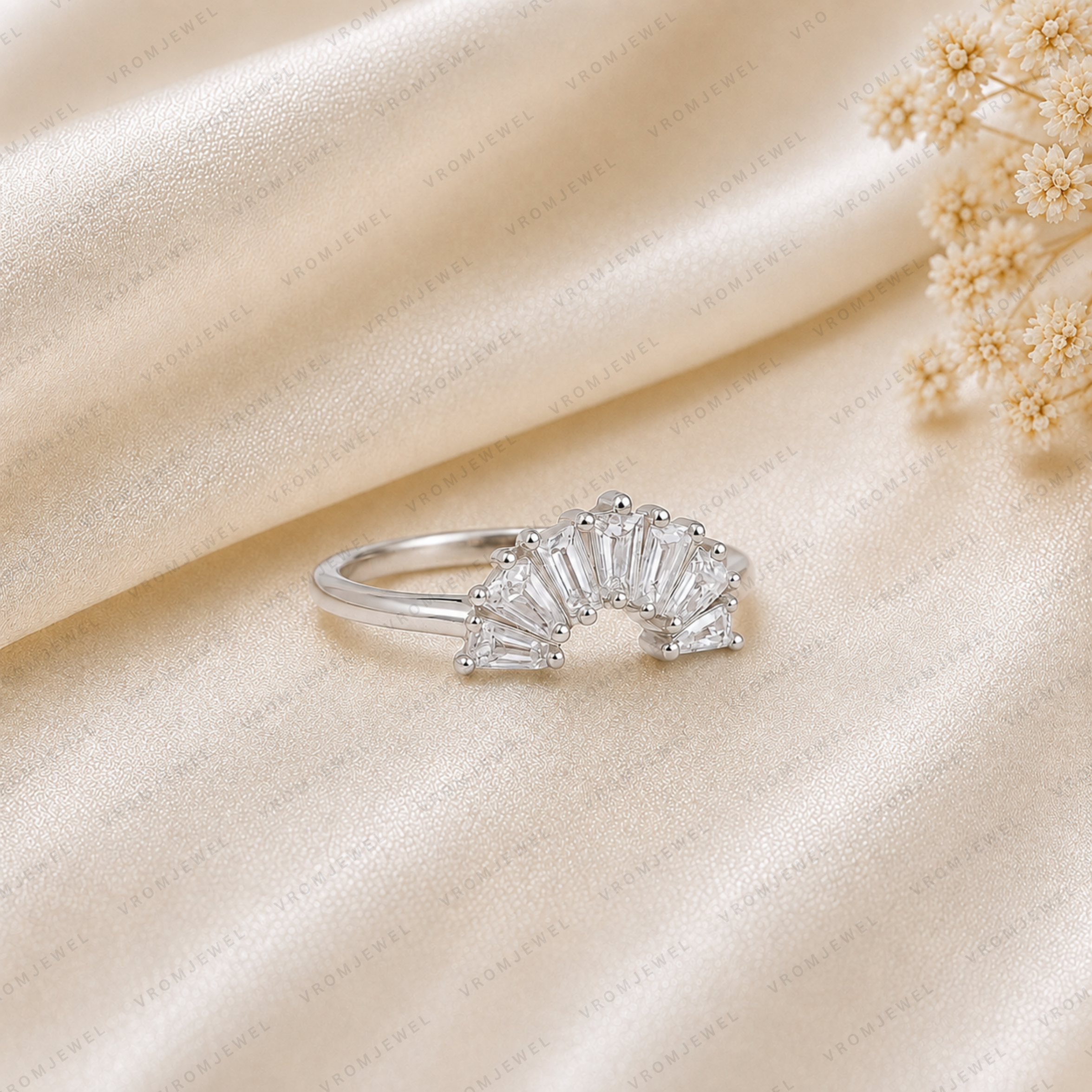 Curved Wedding Band | Lab Grown Diamond | Marquise, Pear & Baguette Stones