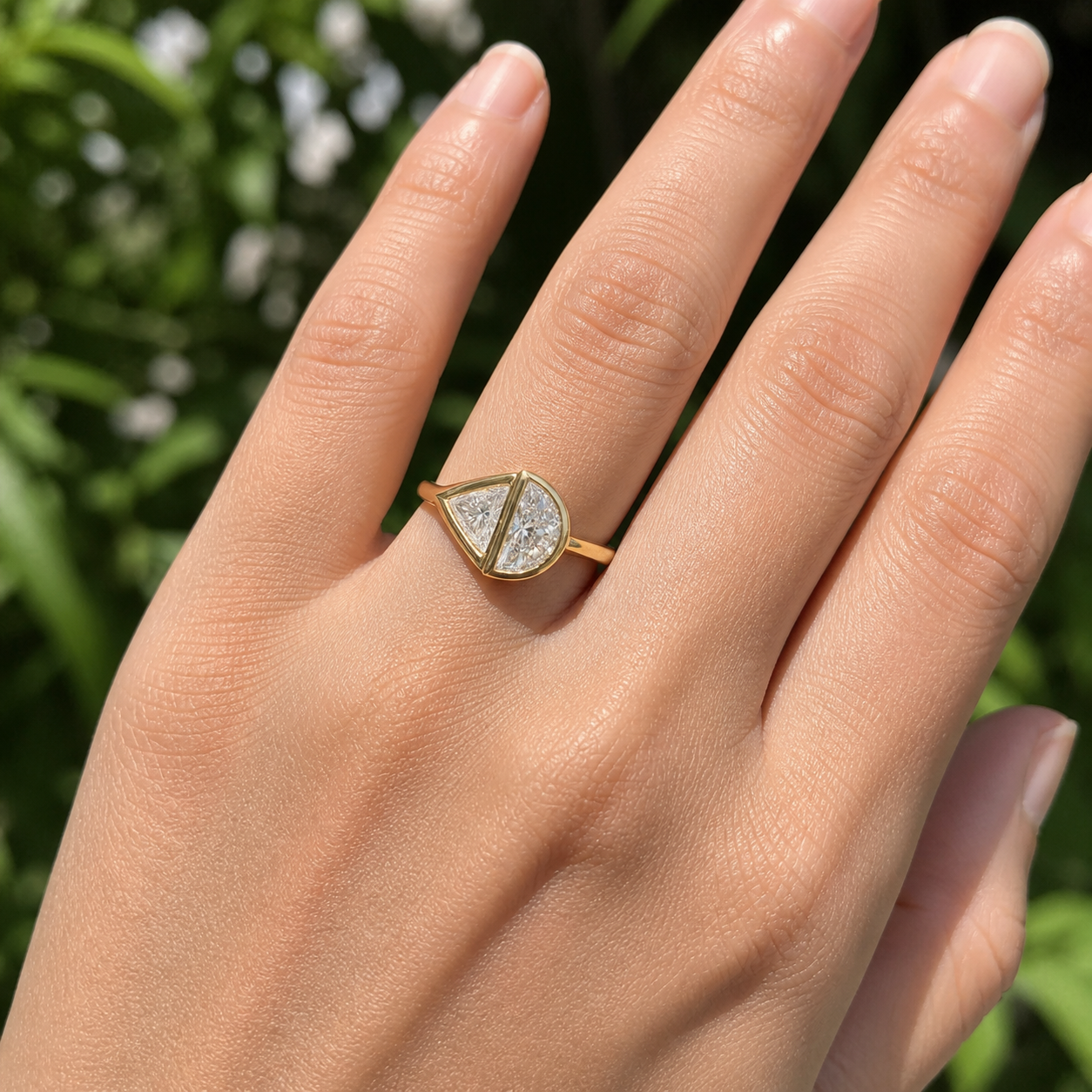 Half Moon Diamond Signet Ring, Modern Lab Grown Diamond Ring, Geometric Gold Signet Ring, Minimal Statement Ring, Unique Diamond Ring