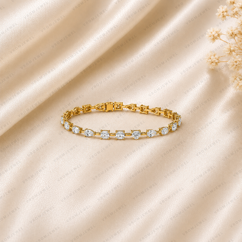 Multi Shape Diamond Tennis Bracelet | Lab Grown | 14K Yellow Gold Anniversary Gift