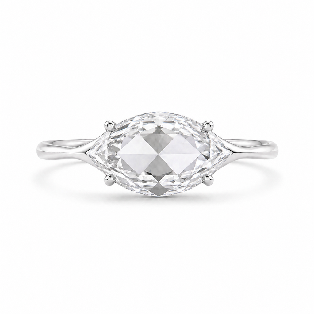 East West Marquise Rose Cut Lab Grown Diamond Ring | 1 CT | Minimalist Thin Band | Modern Solitaire Ring