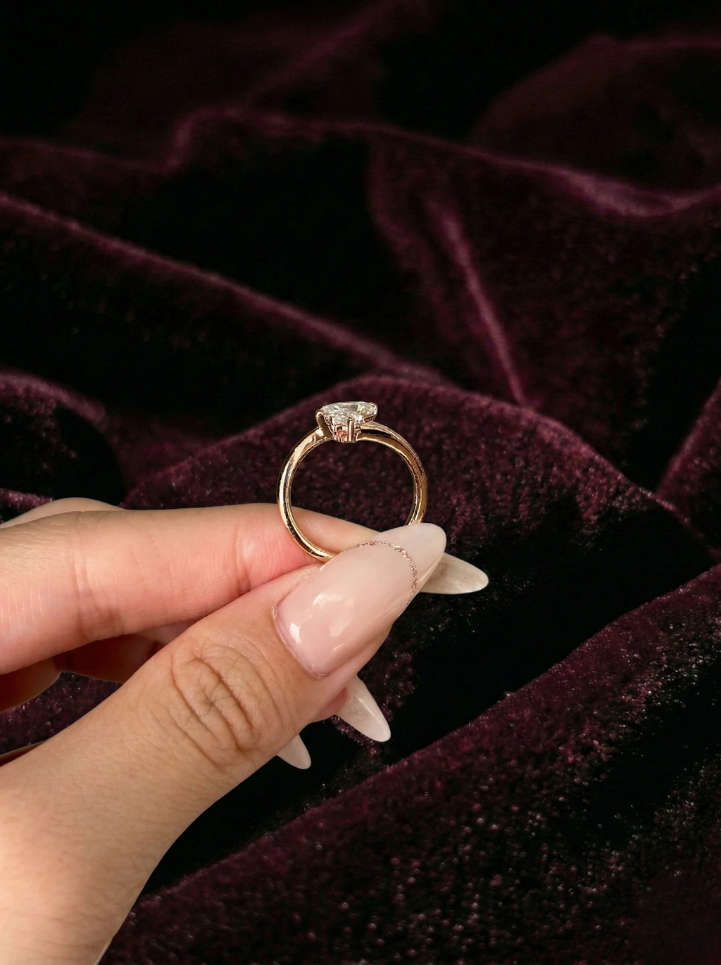 Marquise Lab Grown Diamond Engagement Ring with Round Accent Diamond, Modern Open Diamond Ring, 14K Yellow Gold Statement Ring