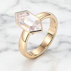 Elongated Hexagon Step Cut Bezel Set Ring | Lab Grown Diamond | 14K Yellow Gold Solitaire
