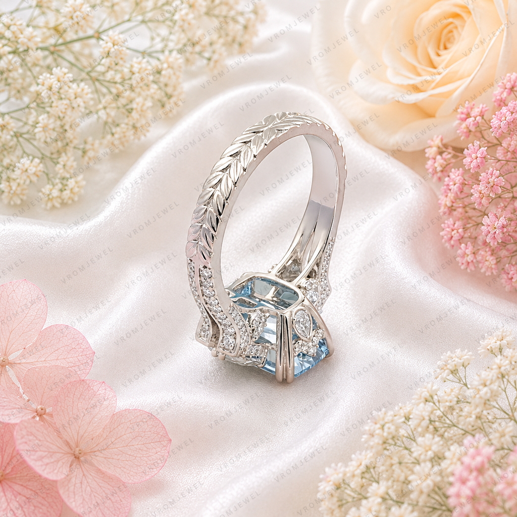 Blue Criss Cut Lab Grown Diamond Engagement Ring, 5 Carat Blue Diamond Ring, Criss Cut Statement Ring, Baguette Side Stones, Pavé Band