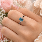 Blue Emerald Cut Lab Grown Diamond Ring, 1.50 Carat Blue Diamond Engagement Ring, Emerald Cut Solitaire Ring, Diamond Accent Setting