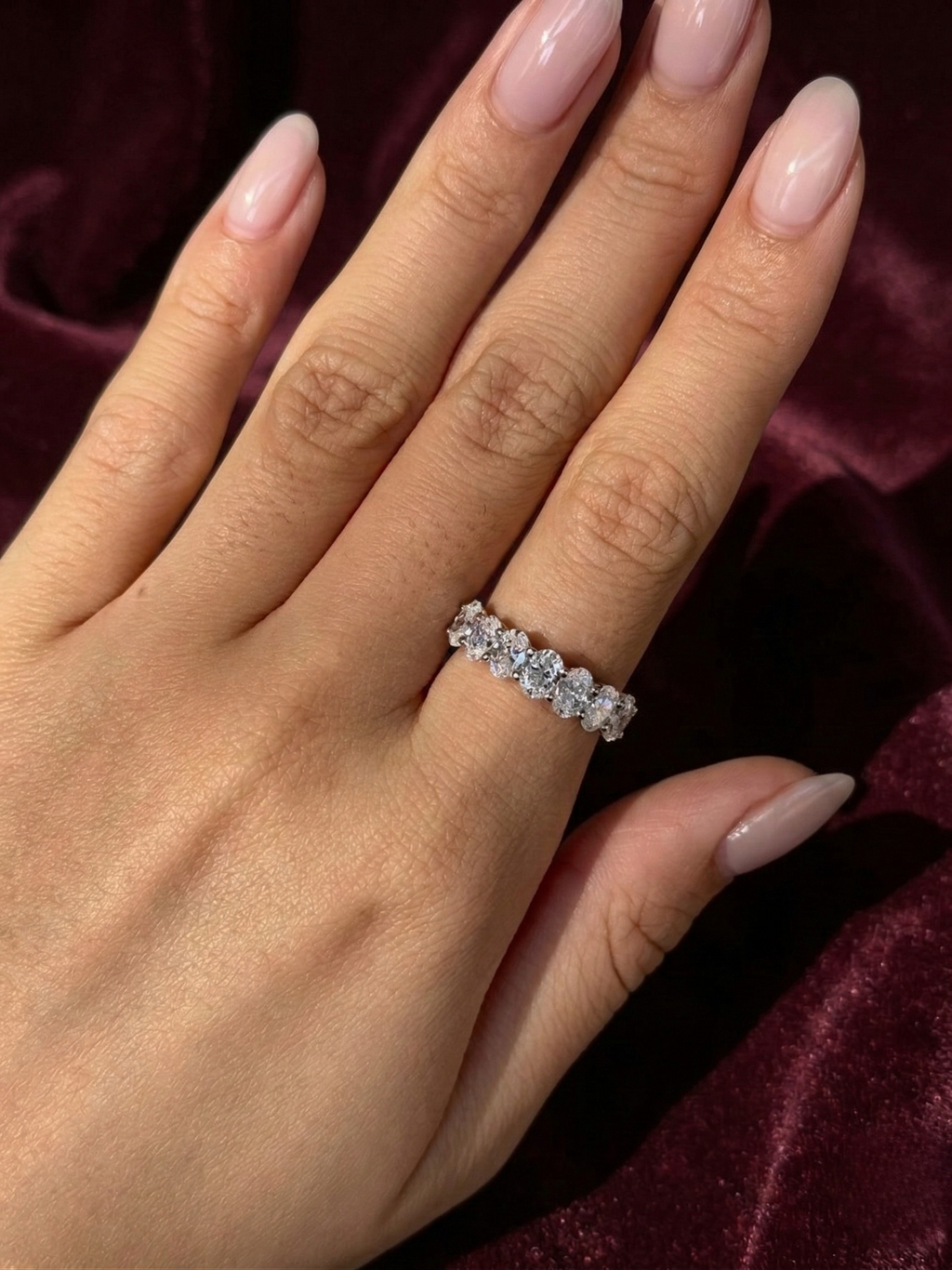 Oval Lab Grown Diamond Half Eternity Band, Oval Diamond Wedding Band, 2.10 Carat Diamond Anniversary Ring, Oval Diamond Stackable Band