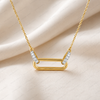 Geometric Link Necklace, Lab Grown Diamond Link Pendant, Paperclip Style Necklace, Solid Gold Necklace, Modern Minimalist Necklace