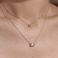 Bezel Set Emerald Cut East West Pendant Necklace | Lab Grown Diamond | 14K Yellow Gold Modern Design