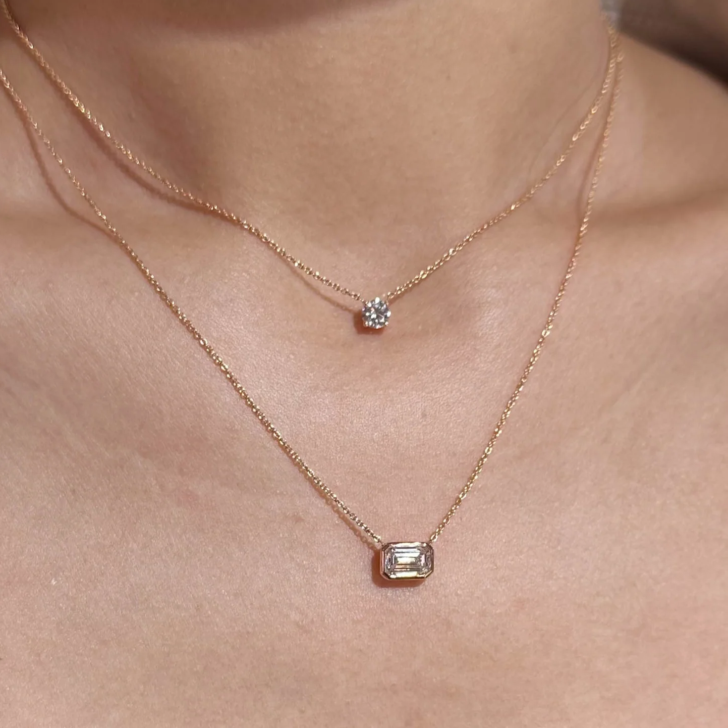 Bezel Set Emerald Cut East West Pendant Necklace | Lab Grown Diamond | 14K Yellow Gold Modern Design