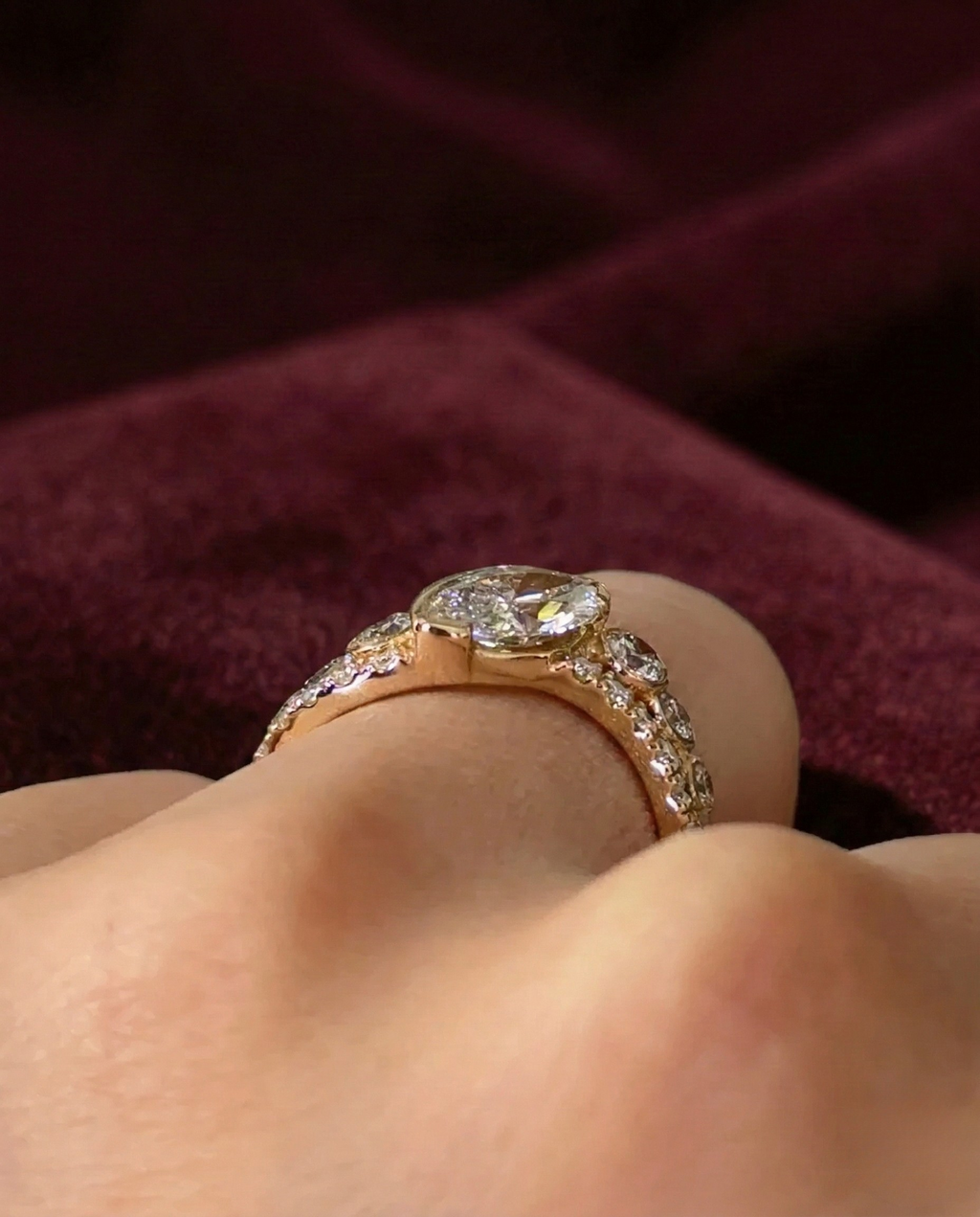 Marquise Lab Grown Diamond Engagement Ring with Round Side Diamonds, Marquise Halo Diamond Ring, 14K Yellow Gold Statement Ring, IGI Certi