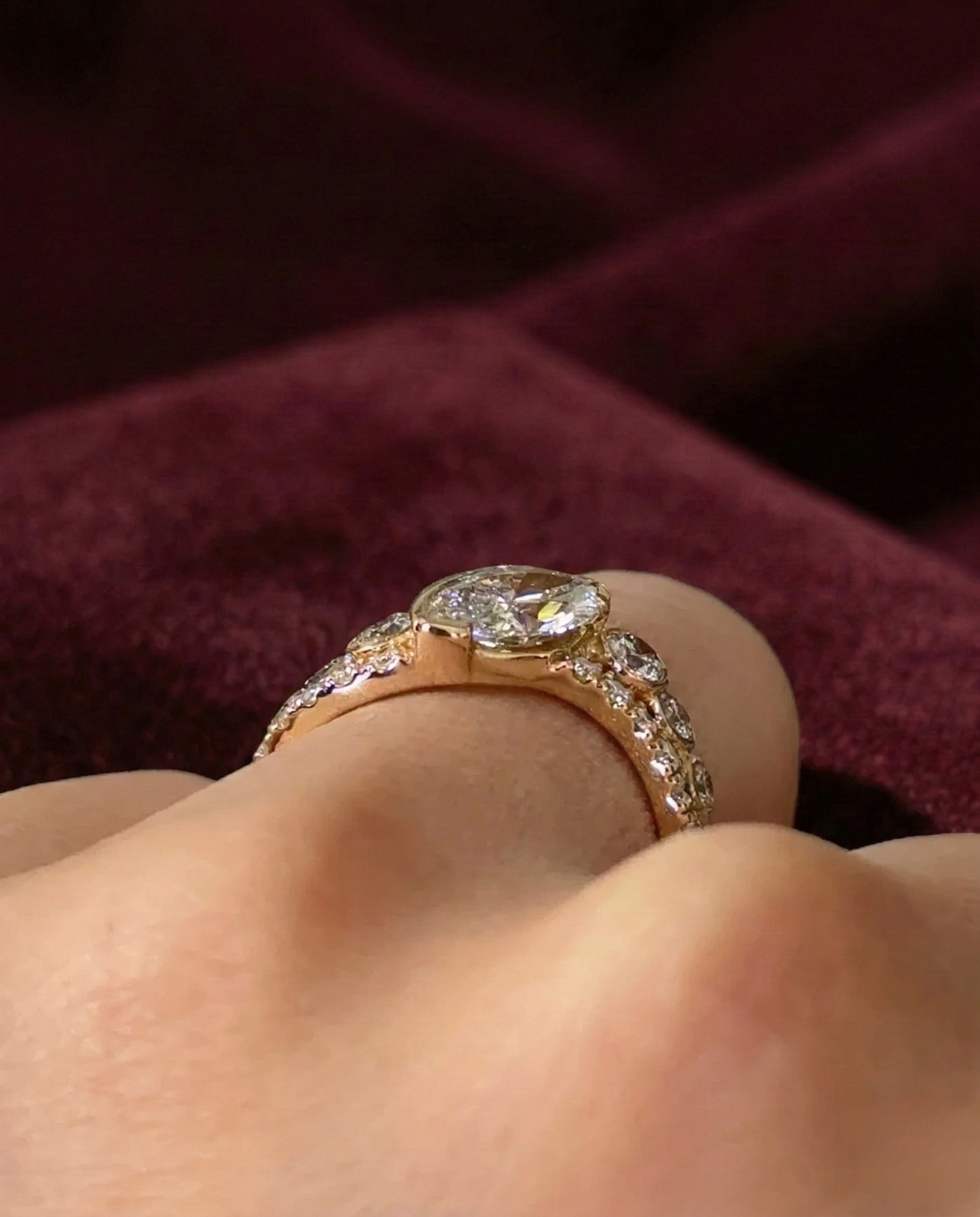 Marquise Lab Grown Diamond Engagement Ring with Round Side Diamonds, Marquise Halo Diamond Ring, 14K Yellow Gold Statement Ring, IGI Certi