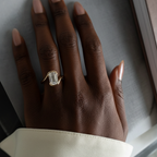 Modern Emerald Cut Bezel Bypass Ring | Lab Grown Diamond | 14K Yellow Gold