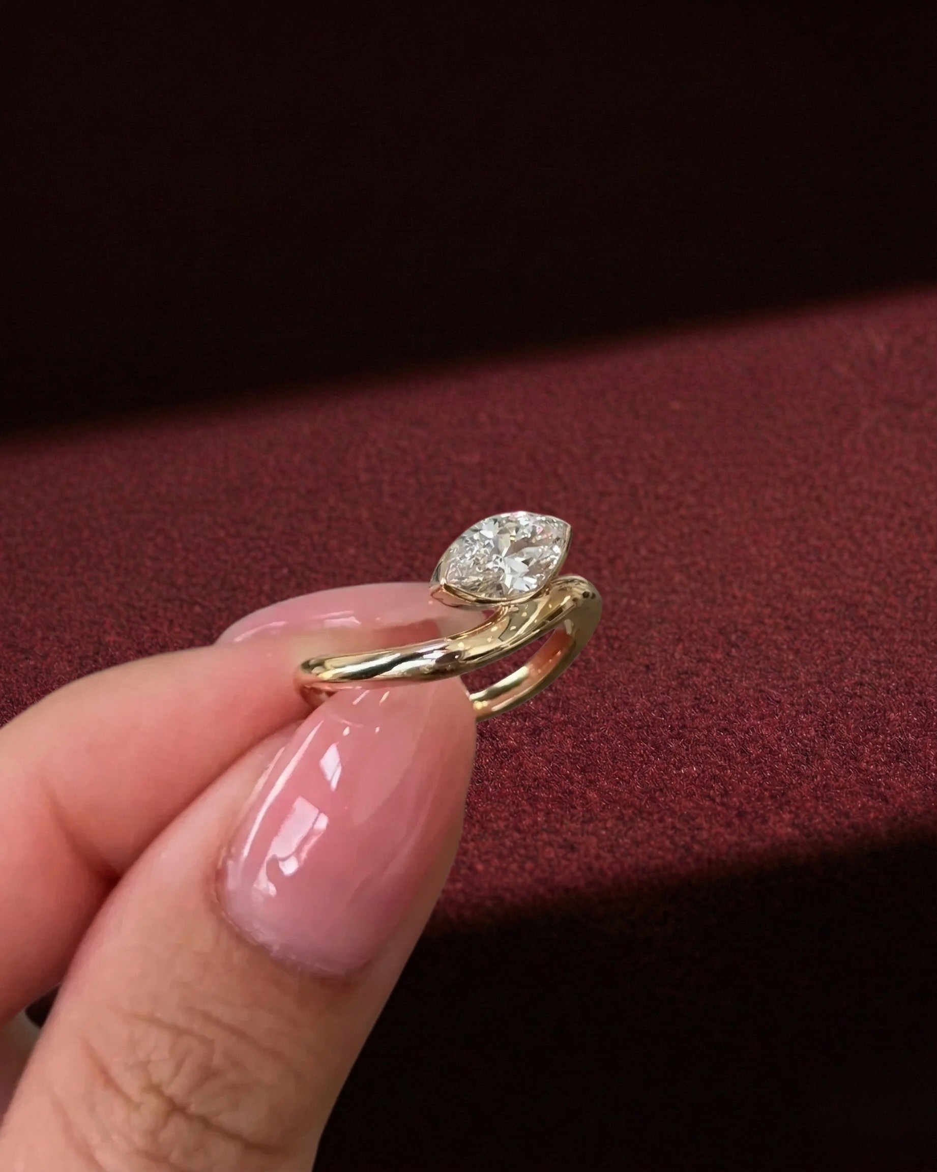 Marquise Diamond Floater Engagement Ring, Half Bezel Marquise Diamond Ring, Minimalist Marquise Diamond Ring, Marquise Diamond Promise Ring.