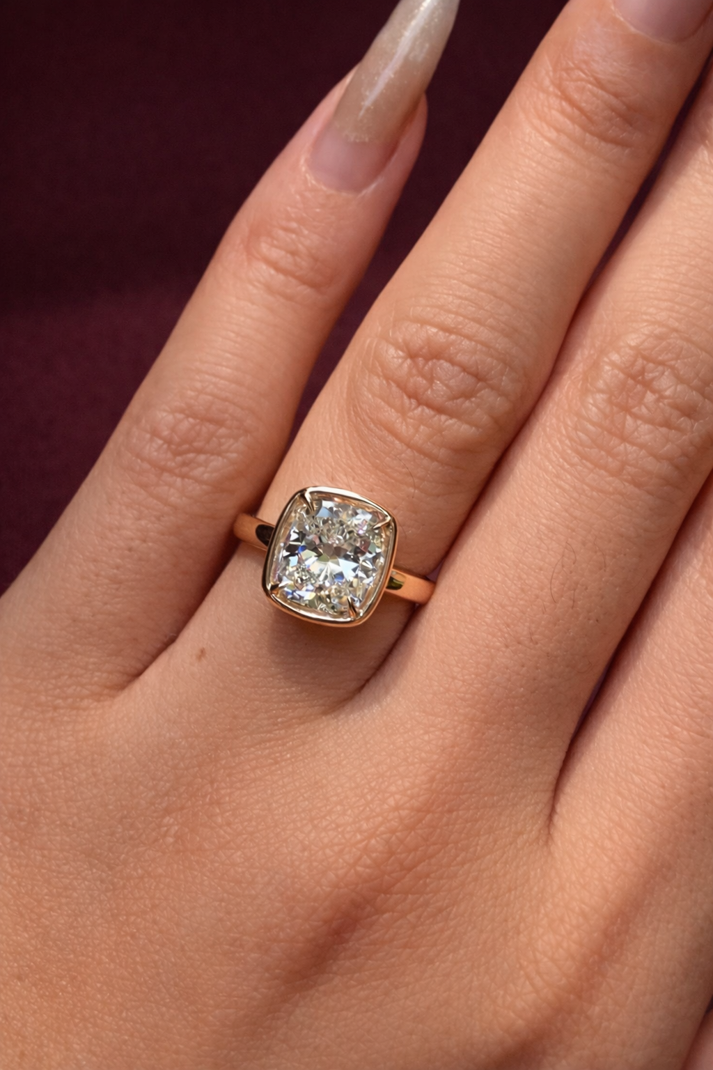 Cushion Cut Diamond Bezel Engagement Ring, Cushion Diamond Solitaire Ring, Bezel Set Cushion Diamond Ring, Minimalist Gold Engagement Ring.
