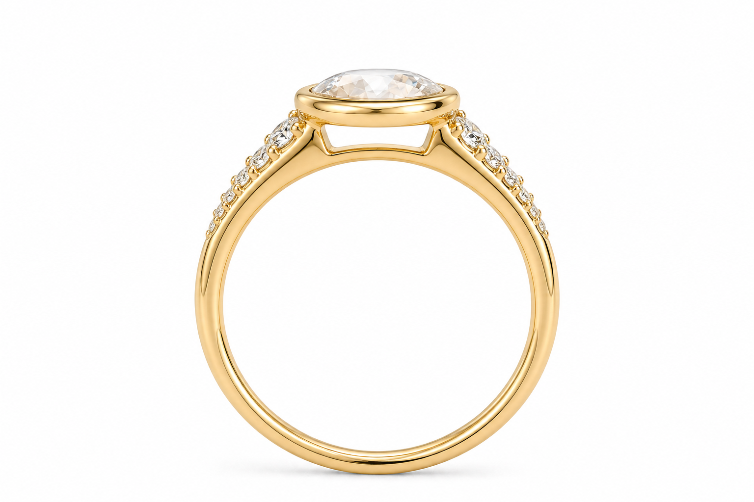 Oval Rose Cut Lab Grown Diamond Ring | 1 CT | Bezel Setting | Graduated Side Accents | Art Deco Vintage Engagement Ring | 14K Gold