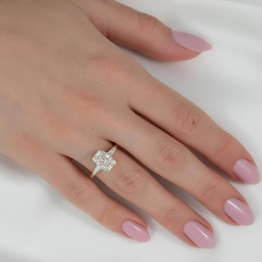 Radiant Cut 3 Stone Ring with Tapered Baguette Trio | Lab Grown Diamond | 14K Yellow Gold