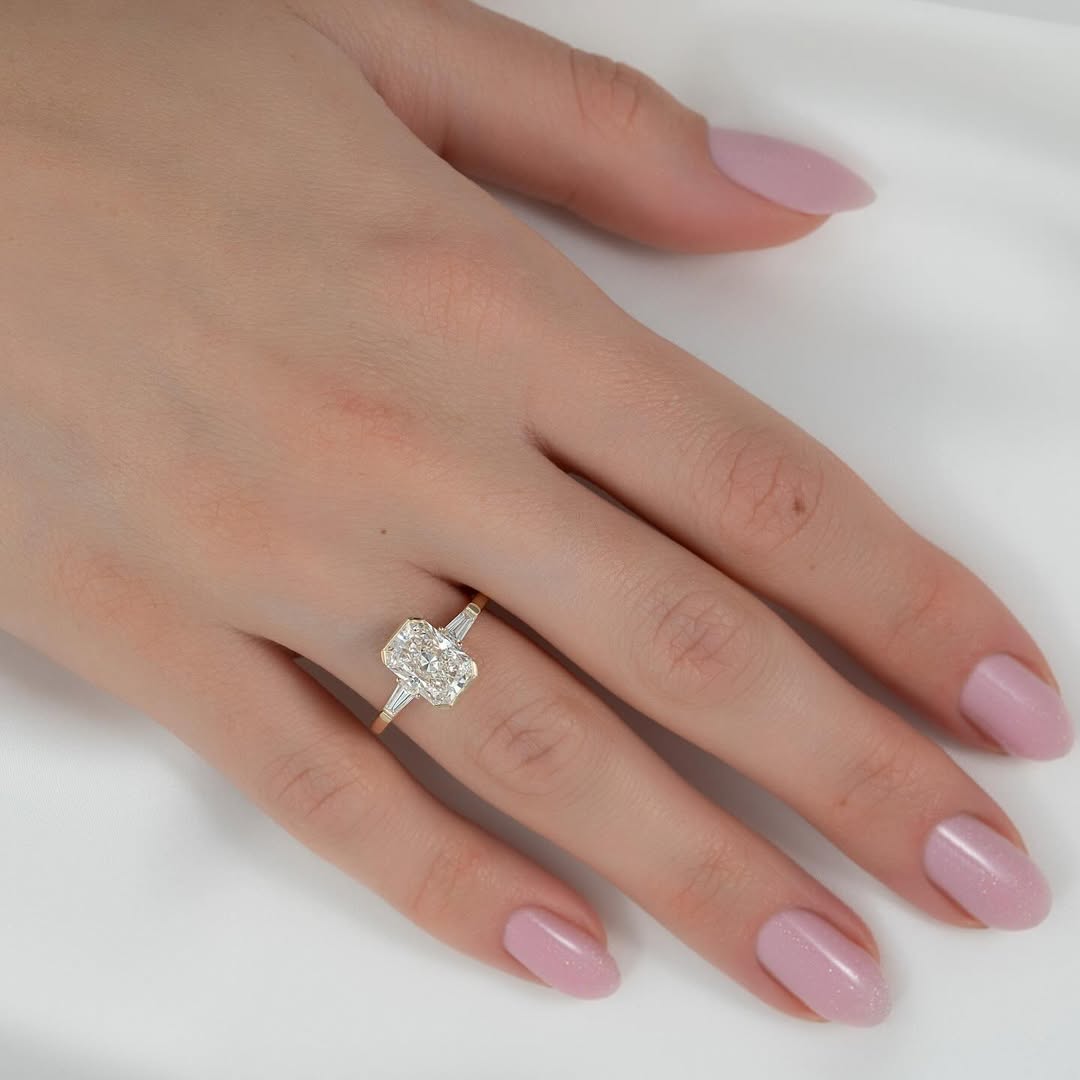 Radiant Cut 3 Stone Ring with Tapered Baguette Trio | Lab Grown Diamond | 14K Yellow Gold