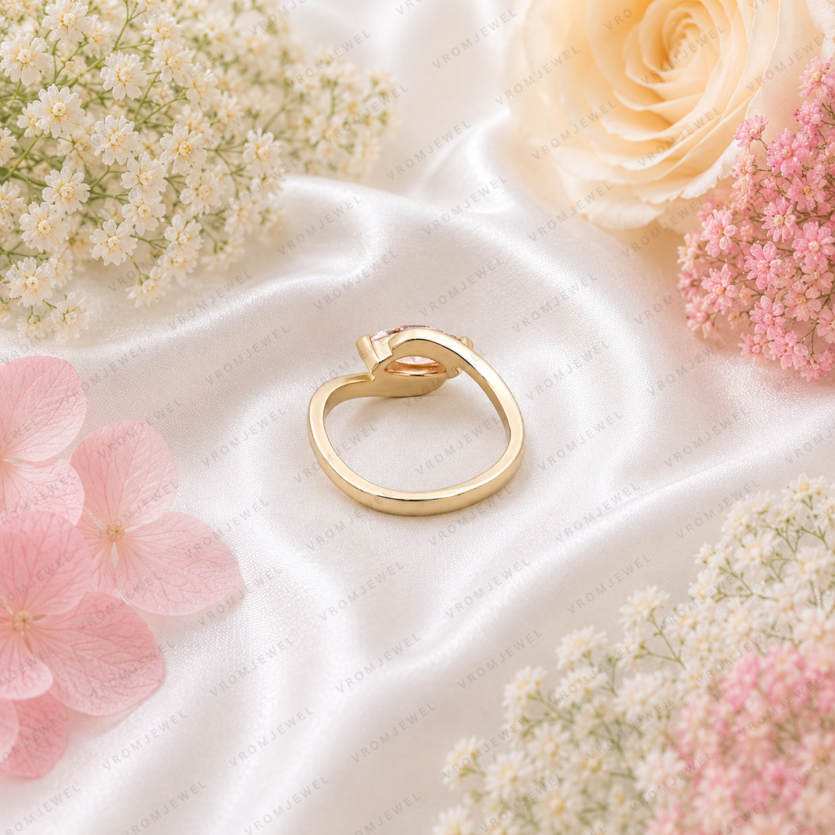 Pink Marquise Lab Grown Diamond Engagement Ring, Minimalist Crossover Ring, Pavé Diamond Band, Dainty Wedding Ring, 10K 14K 18K Gold