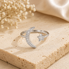 Moon and Star Lab Grown Diamond Ring, Celestial Diamond Ring, Crescent Moon Ring, Star Ring, Solid Gold Open Ring, Minimalist Promise Ring