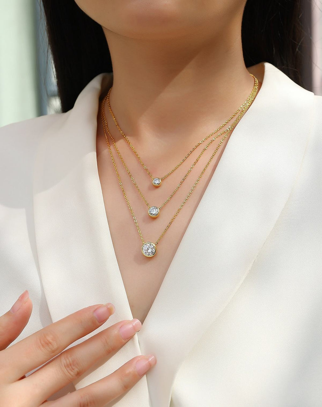 Dainty Round Pendant Necklace Bezel Set | Lab Grown Diamond | 14K Yellow Gold Classic Style