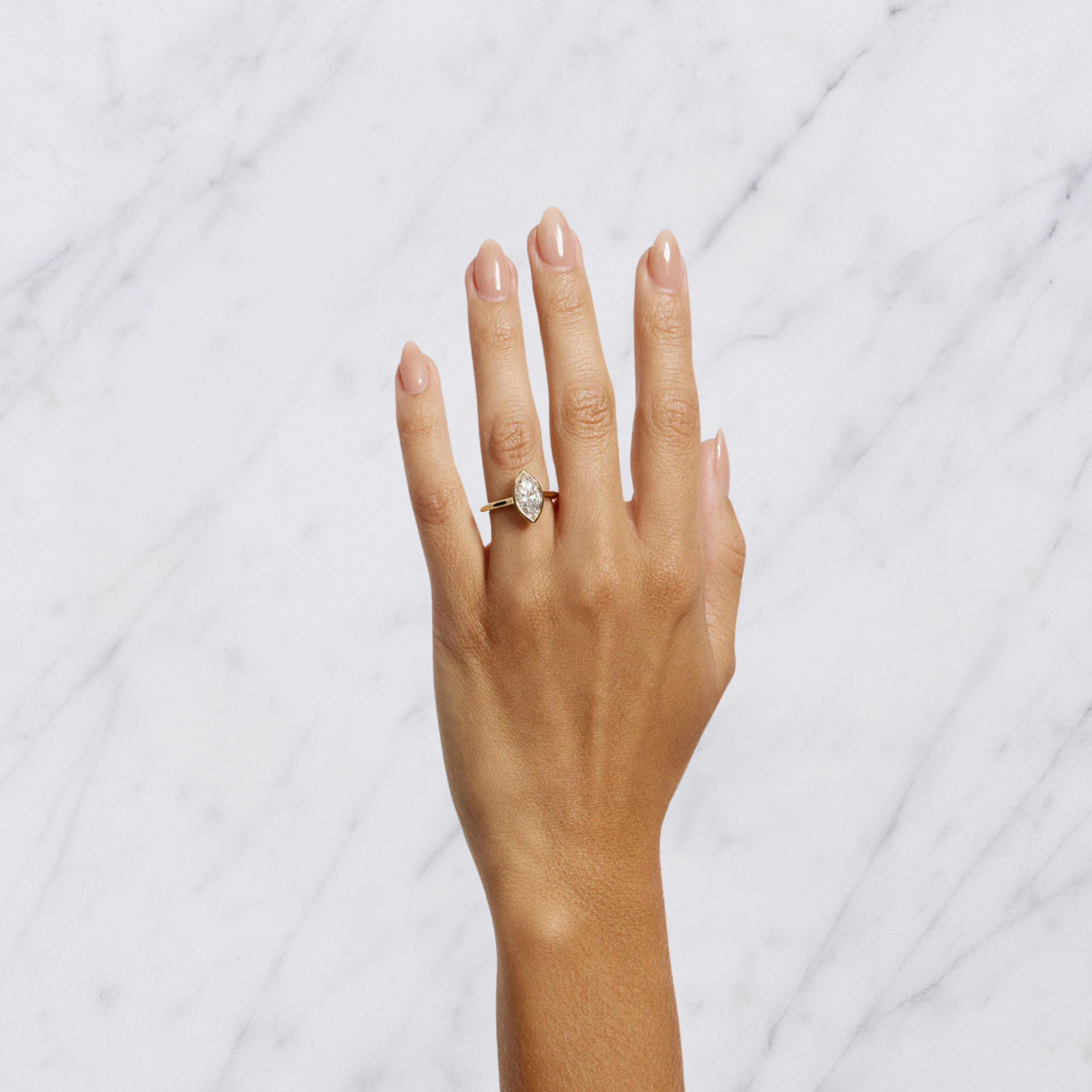 1.00 CT Lab Grown Marquise Diamond Ring: 14k Gold Bezel Solitaire