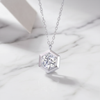 Modern Hexagon Style Round Pendant Necklace | Lab Grown Diamond | 14K Yellow Gold Elegant Style