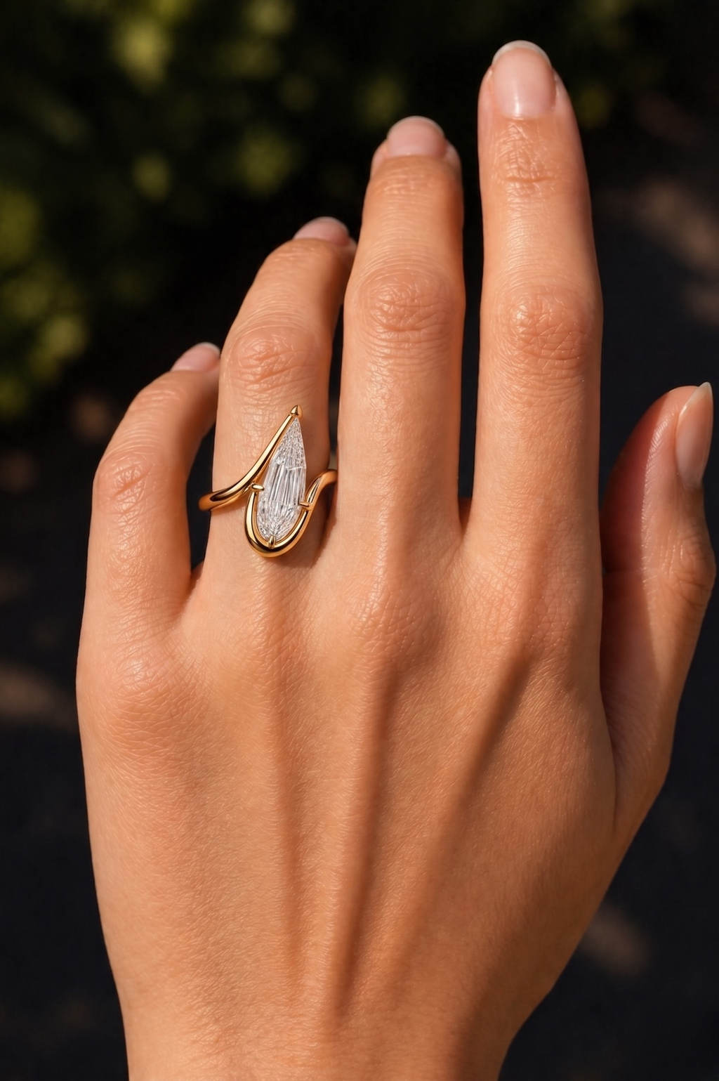 Pear Step Cut Lab Grown Diamond Ring | Sculpted Flow Wrap Design | Modern Engagement Ring | 14K Gold Proposal Ring