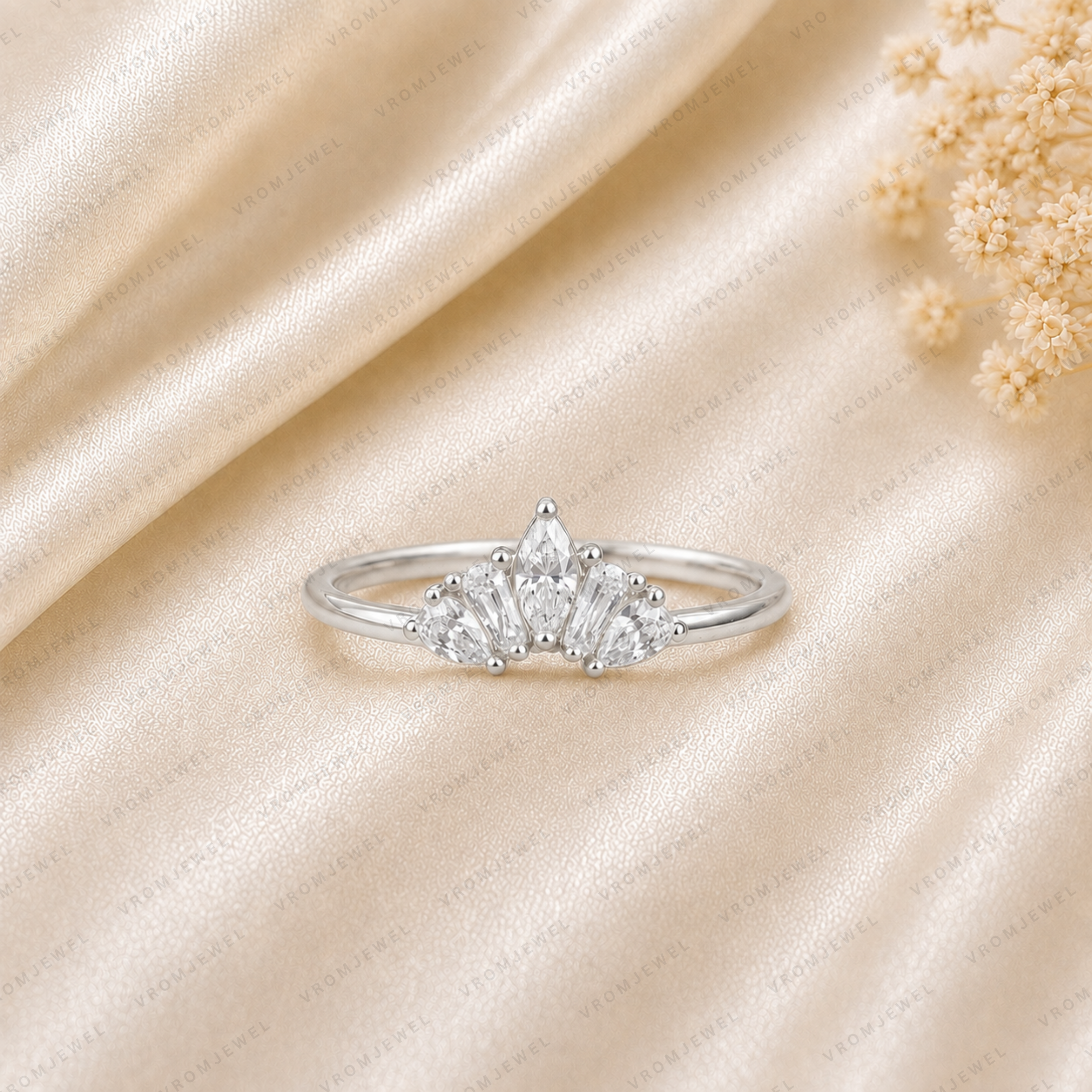 Curved Wedding Band | Lab Grown Diamond | Mixed Cut | 14K Gold Stacking Ring